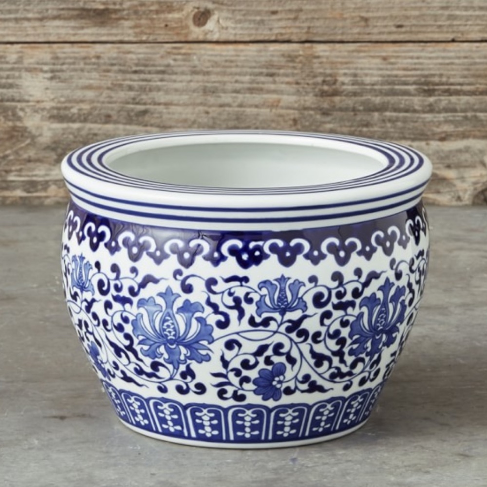 Williams Sonoma Blue & White Ceramic Planter
